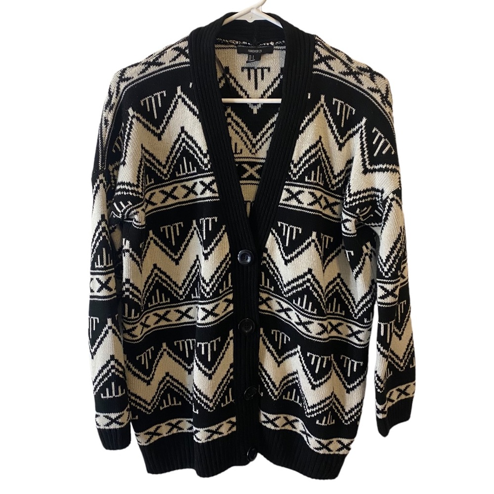 Forever 21 Black & White Oversized Grandpa Cardigan